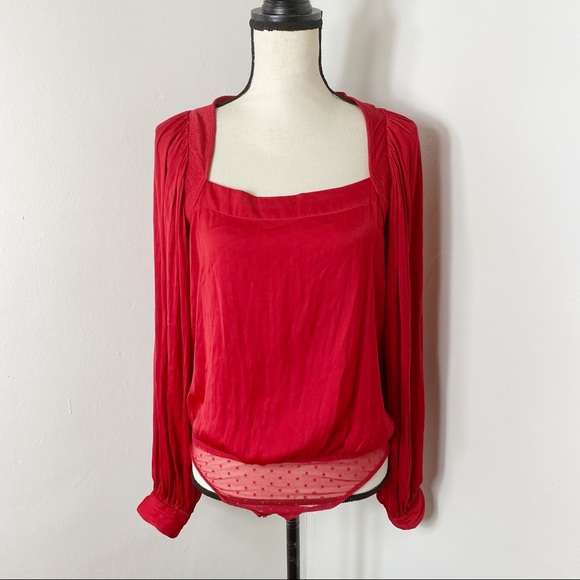 E Intimately Free People Red Long Sleeve Bodysuit XS - Picture 2 of 7